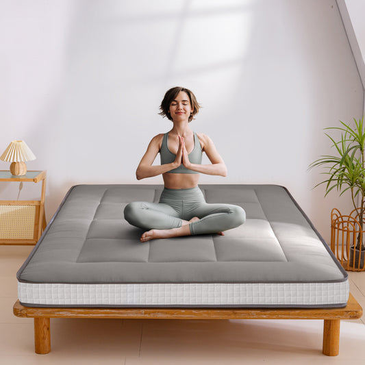 MAXYOYO 15cm Padded Japanese Floor Mattress, Classic Quilted Bed Mattress, Extra Thick Sleeping Pad Breathable Floor Lounger Guest Bed Car Bed (Charcoal Gray)