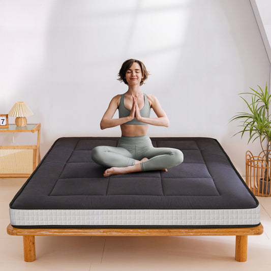 MAXYOYO 15cm Padded Japanese Floor Mattress, Extra Thick Sleeping Pad Breathable Floor Lounger Guest Bed Car Bed (Black)