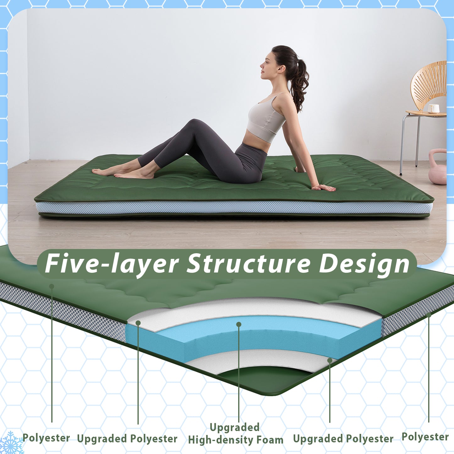 MAXYOYO Cooling Floor Mattress Japanese Futon Mattress for Hot Sleepers, Green