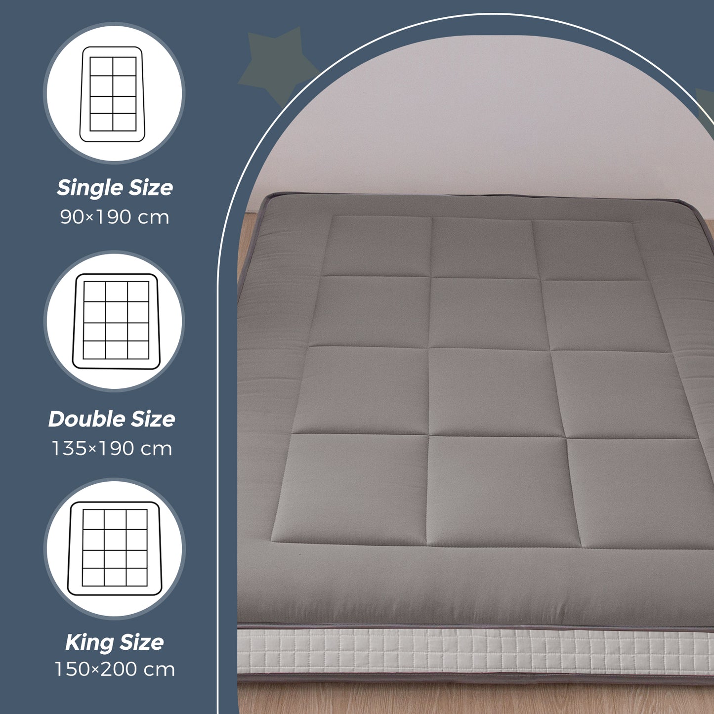 MAXYOYO 15cm Padded Japanese Floor Mattress, Classic Quilted Bed Mattress, Extra Thick Sleeping Pad Breathable Floor Lounger Guest Bed Car Bed (Charcoal Gray)