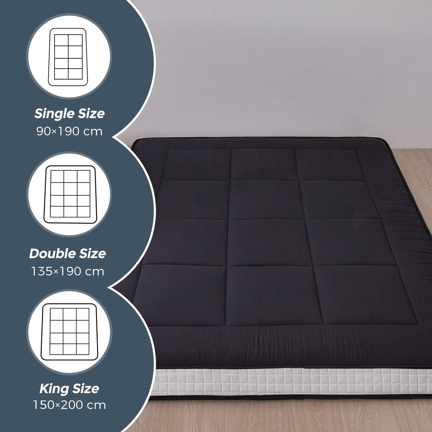 MAXYOYO 15cm Padded Japanese Floor Mattress, Extra Thick Sleeping Pad Breathable Floor Lounger Guest Bed Car Bed (Black)
