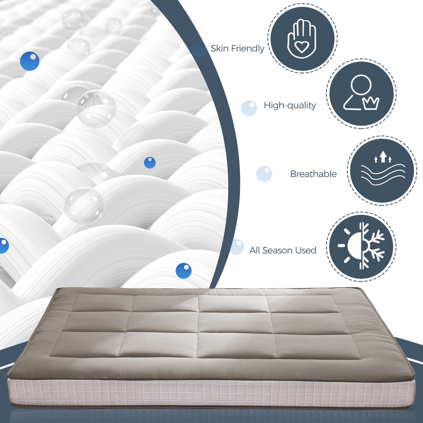 MAXYOYO 15cm Padded Japanese Floor Mattress, Classic Quilted Bed Mattress, Extra Thick Sleeping Pad Breathable Floor Lounger Guest Bed Car Bed (Charcoal Gray)