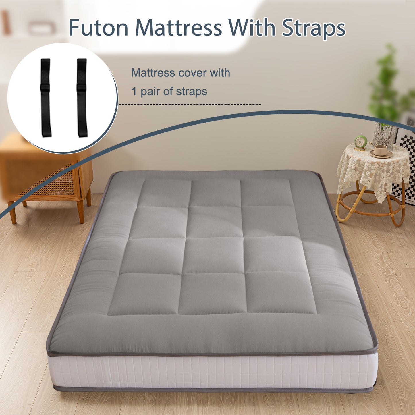 MAXYOYO 15cm Padded Japanese Floor Mattress, Classic Quilted Bed Mattress, Extra Thick Sleeping Pad Breathable Floor Lounger Guest Bed Car Bed (Charcoal Gray)