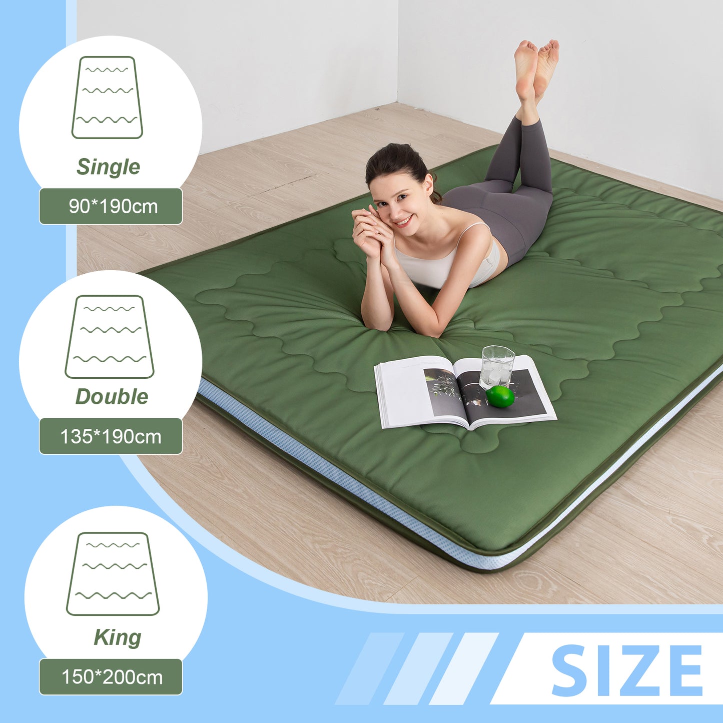 MAXYOYO Cooling Floor Mattress Japanese Futon Mattress for Hot Sleepers, Green