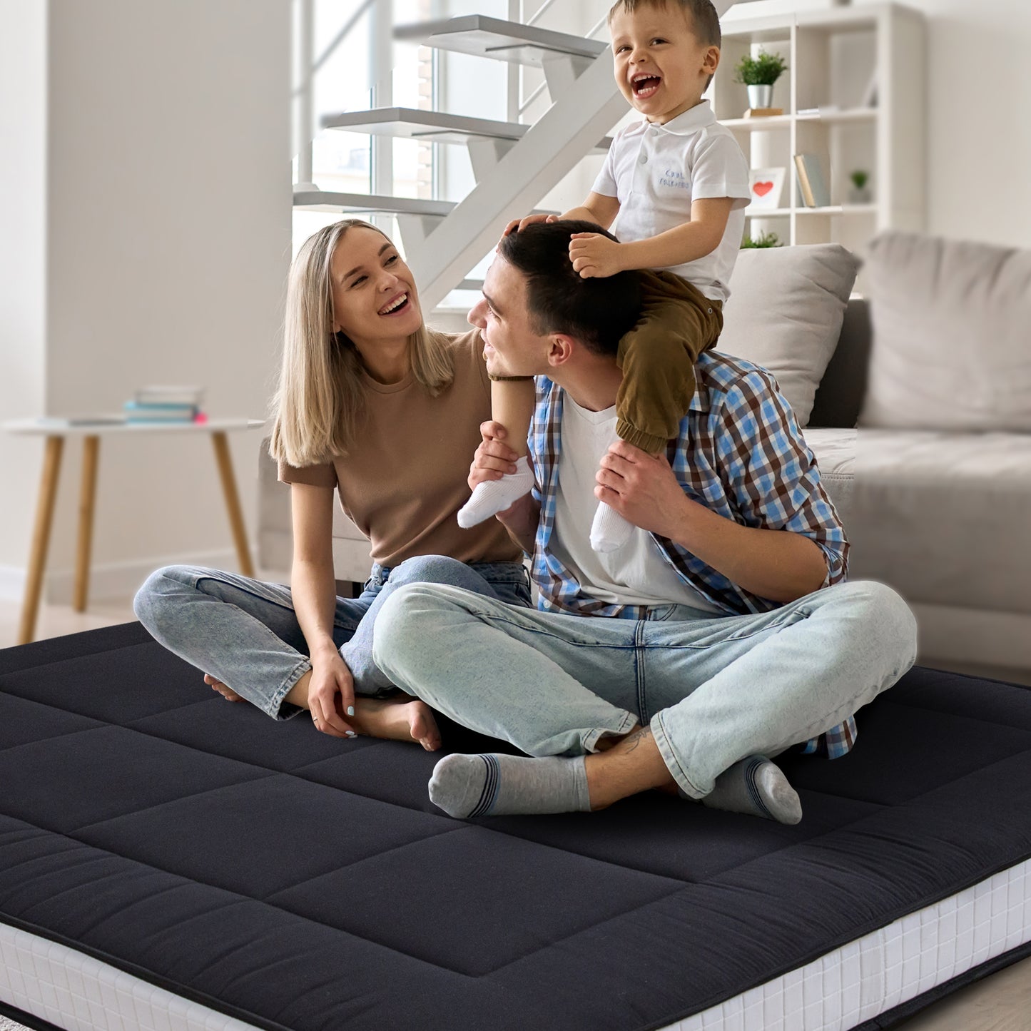 MAXYOYO 15cm Padded Japanese Floor Mattress, Extra Thick Sleeping Pad Breathable Floor Lounger Guest Bed Car Bed (Black)