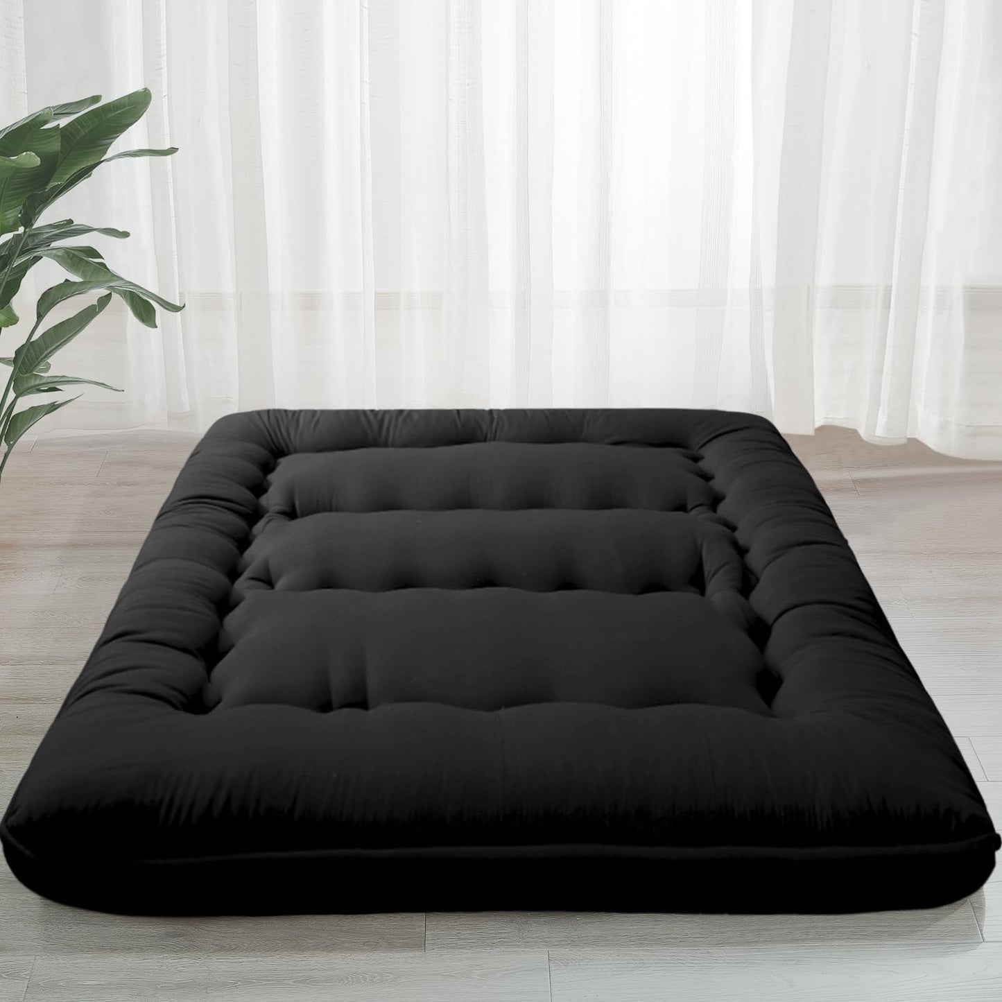 MAXYOYO 15cm Japanese Floor Mattress, Classic Quilted Bed Mattress, Extra Thick Sleeping Pad Breathable Floor Lounger Guest Bed Car Bed (Black)