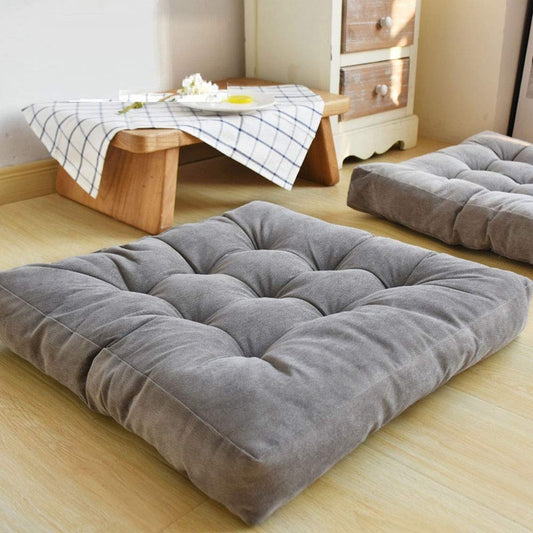 MAXYOYO Square Solid Floor Cushion, 22" Large Floor Cushions Thicken Floor Pillow Corduroy Tatami Cushion, Grey