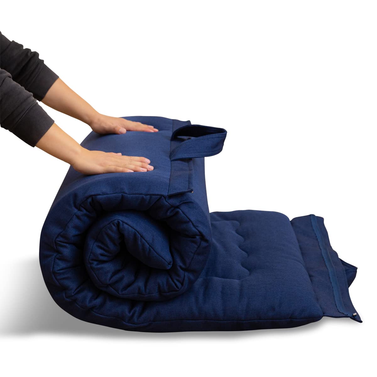 MAXYOYO Portable Foldable Futon Mattress, Foam Mattress Pad with Handle and Zipper, Navy