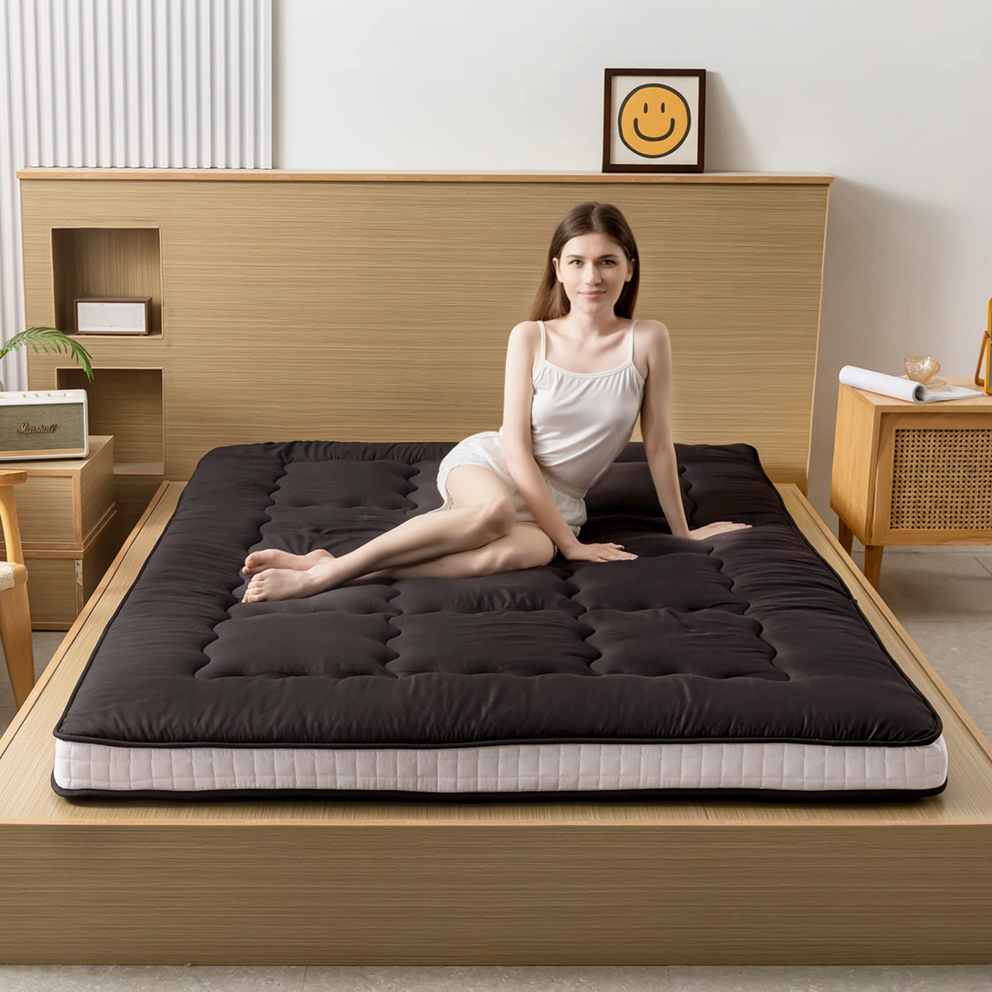 MAXYOYO Futon Mattress, Padded Japanese Floor Mattress Quilted Bed Mattress Topper, Black