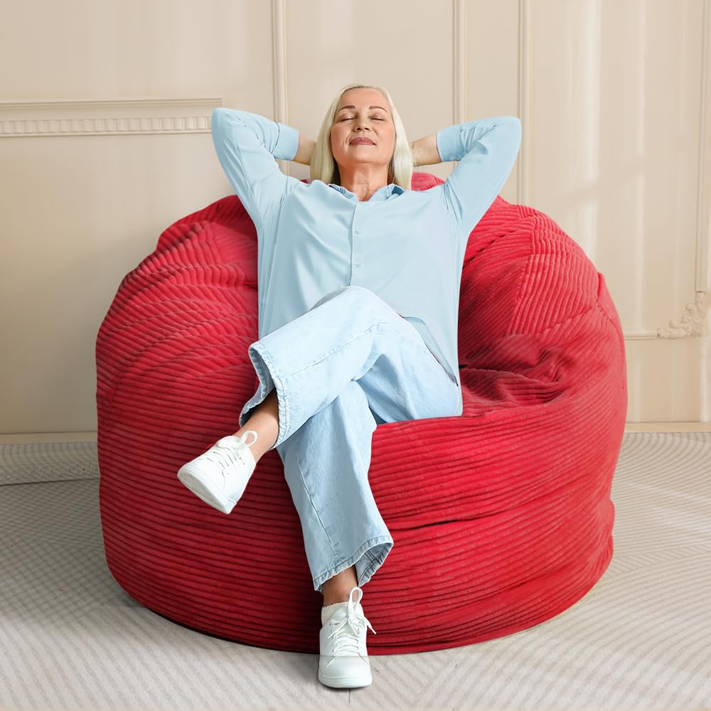 MAXYOYO Bean Bag Bed - Convertible Folds from Bed To Bean Bag Chair - Large Bean Bag with Soft Cover (Cinnabar)