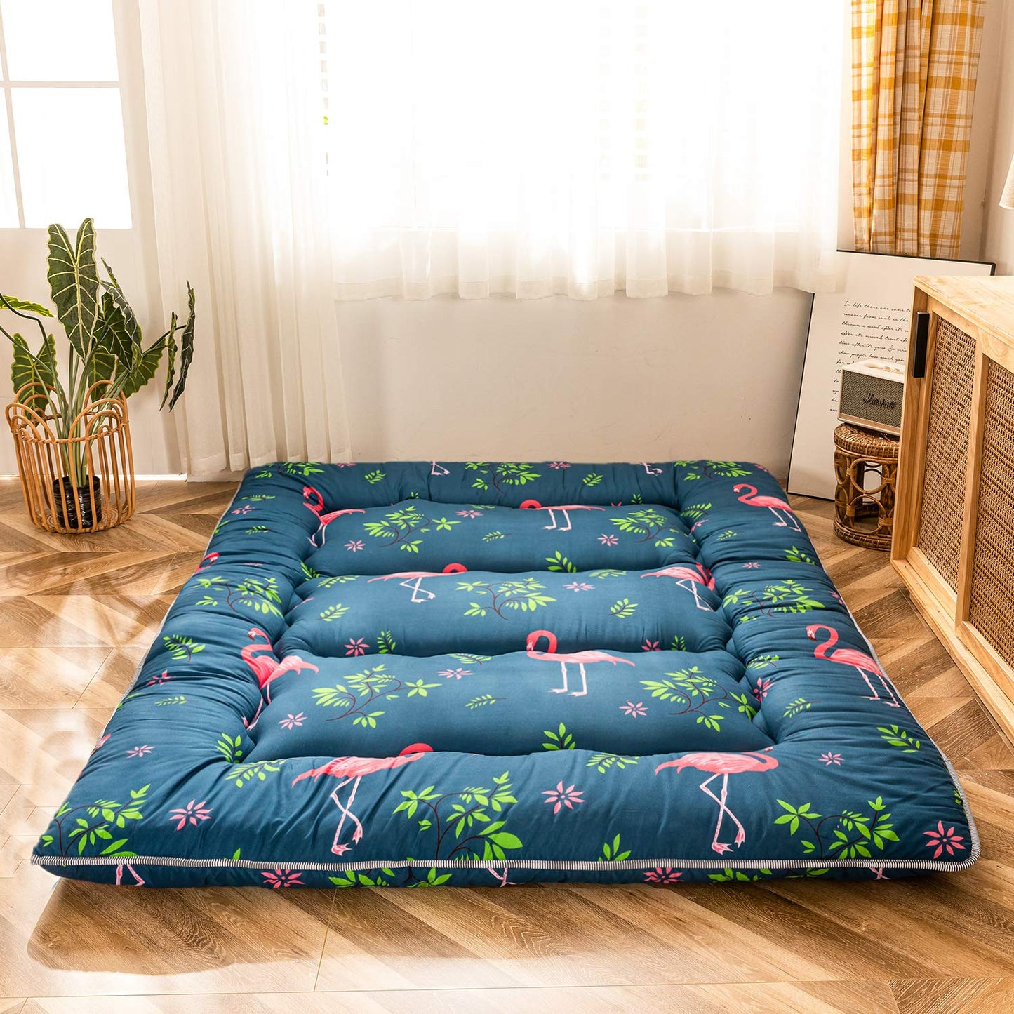 MAXYOYO Japanese Floor Mattress Futon Mattress, Flamingo Printed Tatami Mat