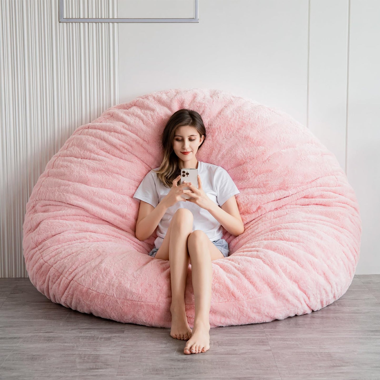 MAXYOYO Bean Bag Bed - Convertible Folds from Bean Bag Chair to Bed with Plush Cover (Pink)