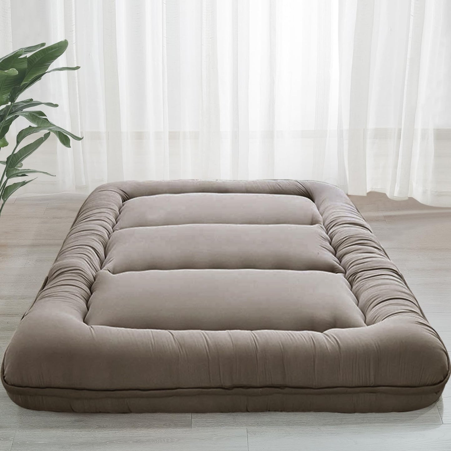 MAXYOYO 15cm Japanese Floor Mattress, Classic Quilted Bed Mattress, Extra Thick Sleeping Pad Breathable Floor Lounger Guest Bed Car Bed (Charcoal Gray)