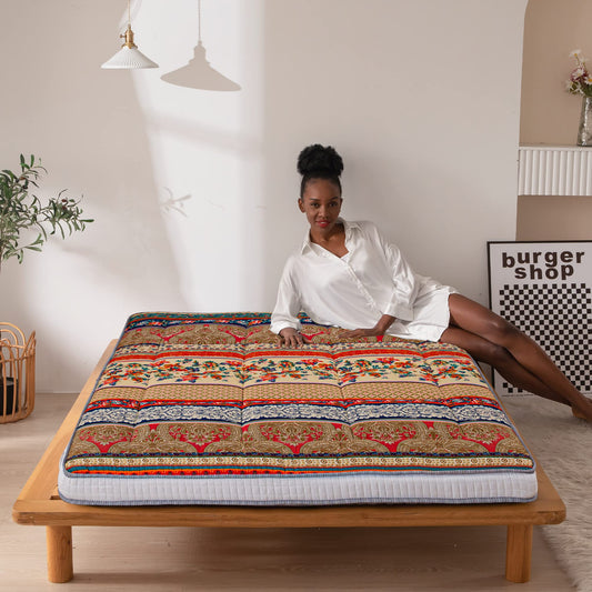 MAXYOYO Bohemian Retro Floor Mattress Vintage Floral Japanese Futon Mattress Thick Roll Up Thicken Sleeping Bed