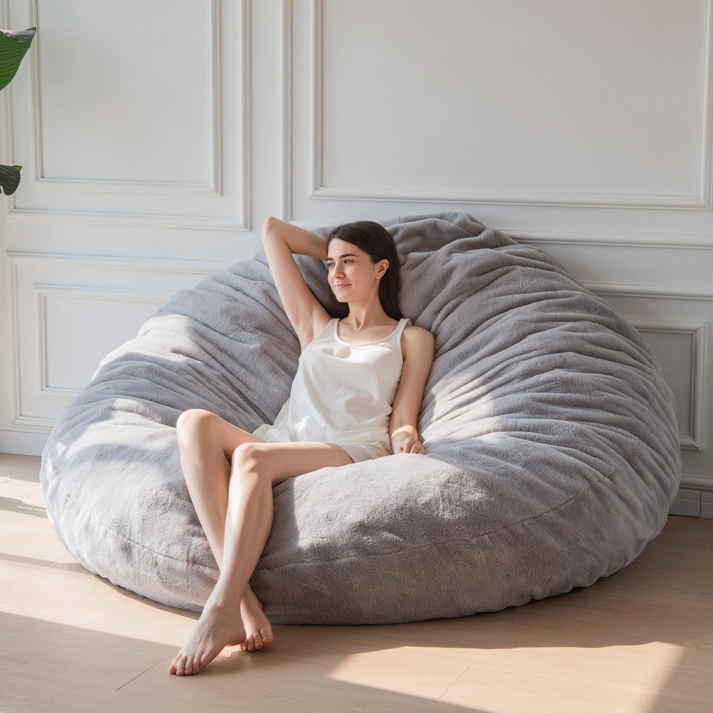 MAXYOYO Bean Bag Bed - Convertible Folds from Bean Bag Chair to Bed with Plush Cover (Gray)