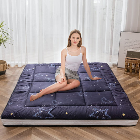 MAXYOYO Extra Thick Padded Japanese Floor Mattress, Roll Up Futon Mattress, Moon and Star Printed