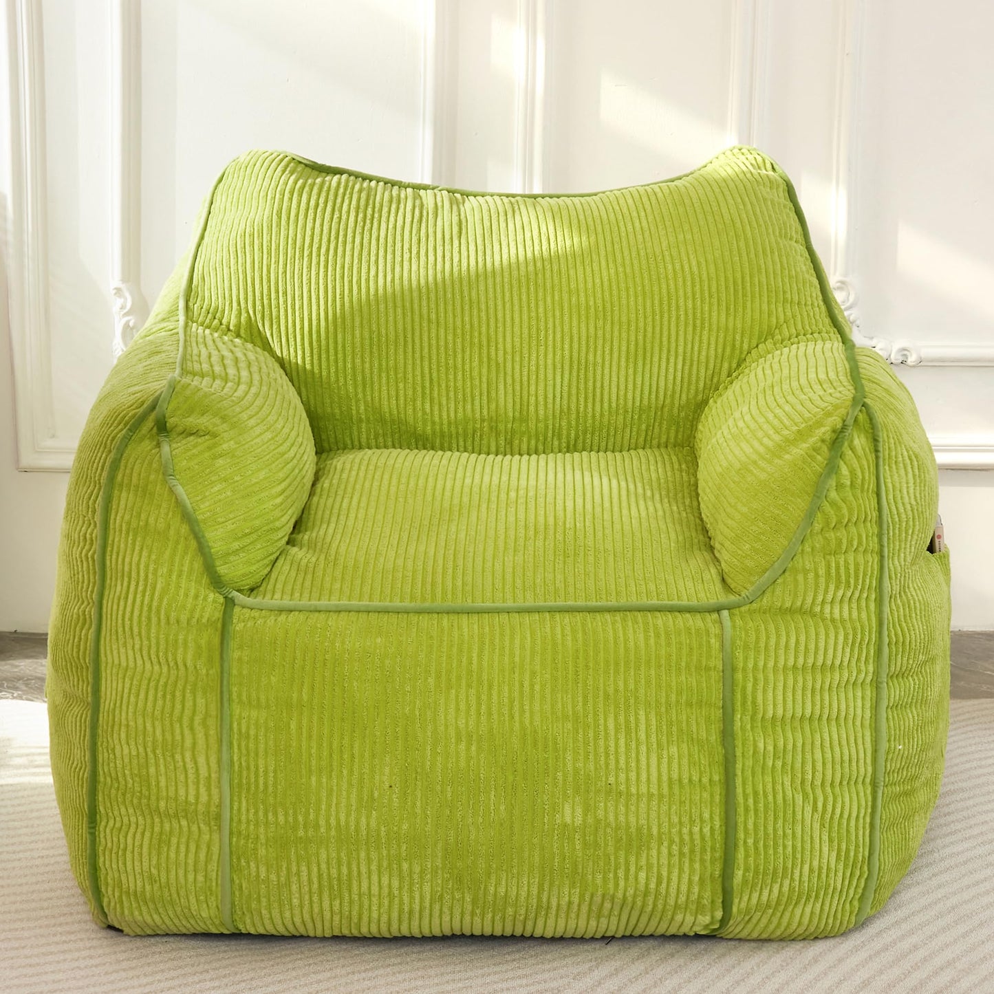 MAXYOYO Giant Bean Bag Sofa for Adults, Corduroy High-Density Foam Filled Bean Bag Chair, Large Lazy Puff Chair for Living Room, Bedroom (Green)