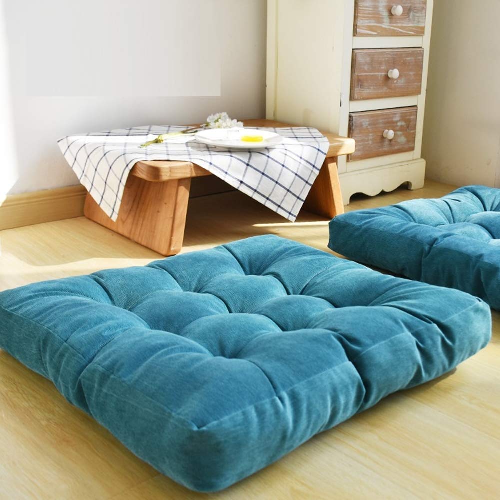 MAXYOYO Square Solid Floor Cushion, 22" Large Floor Cushions Thicken Floor Pillow Corduroy Tatami Cushion, Turquoise