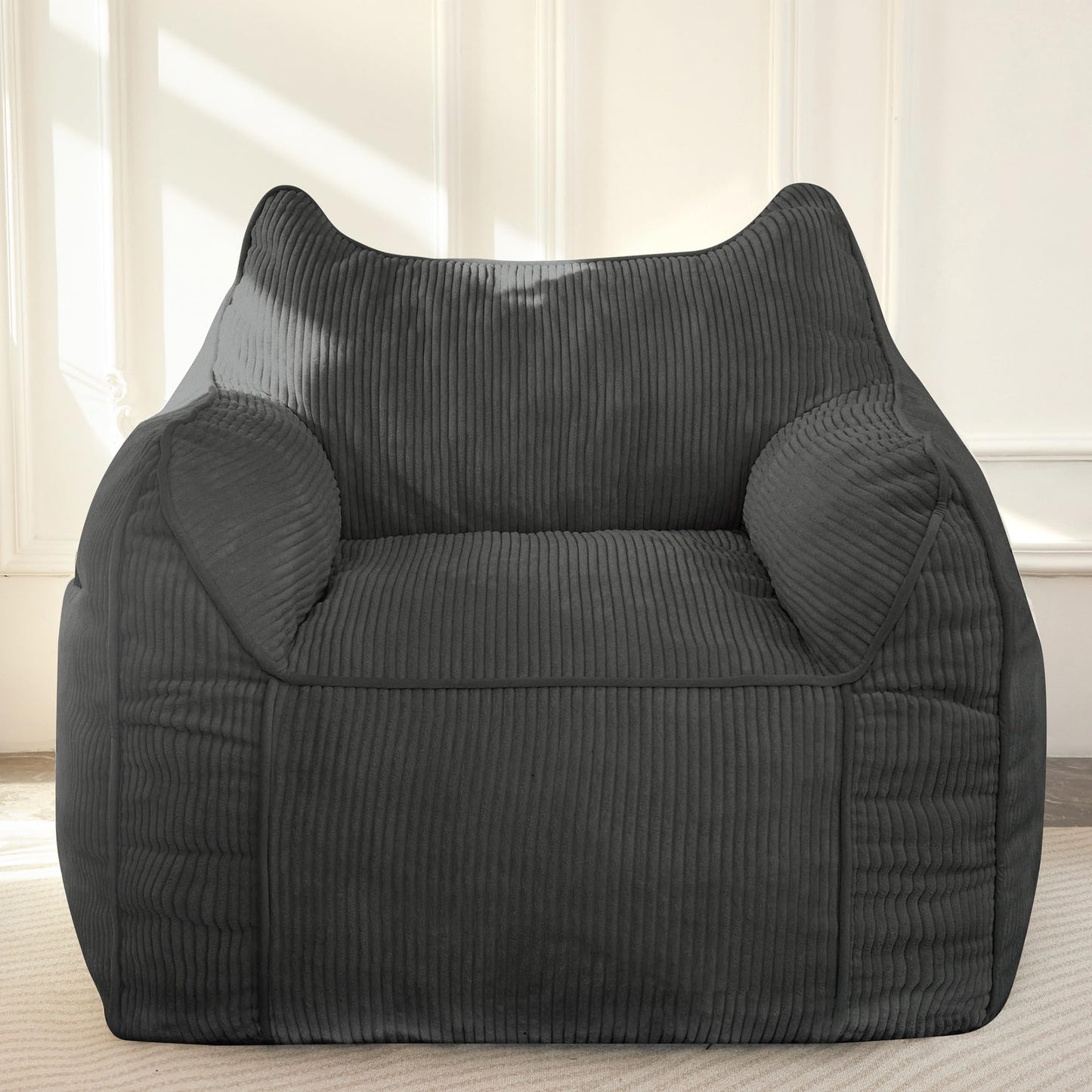 MAXYOYO Giant Bean Bag Sofa for Adults, Corduroy High-Density Foam Filled Bean Bag Chair, Large Lazy Puff Chair for Living Room, Bedroom (Charcoal Gray)