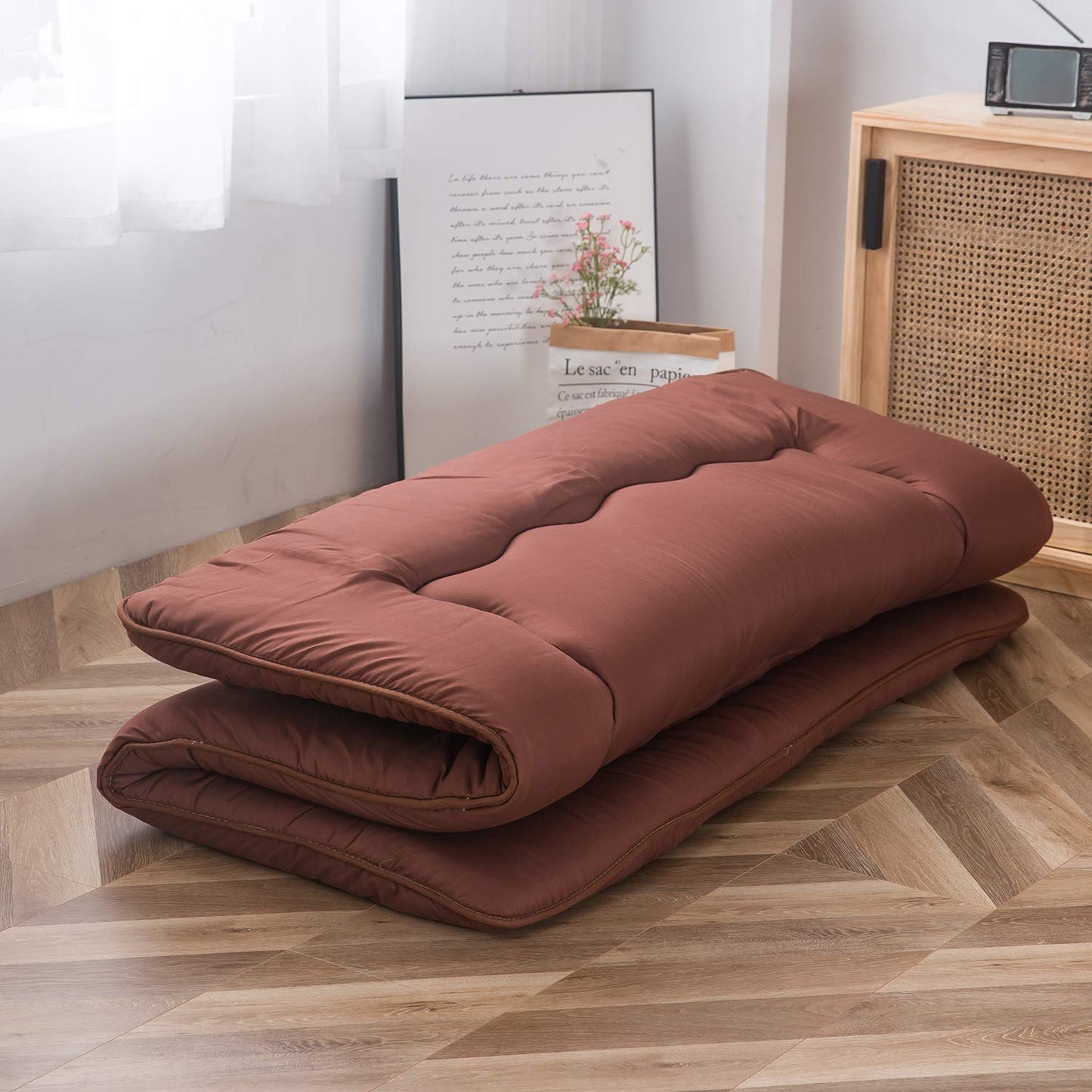 MAXYOYO Japanese Floor Mattress Futon Mattress Folding Sleeping Pad, Coffee