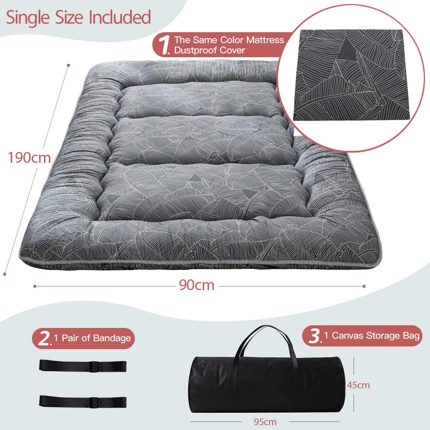 MAXYOYO Japanese Floor Mattress Futon Mattress, Leaf Printed Tatami Mat