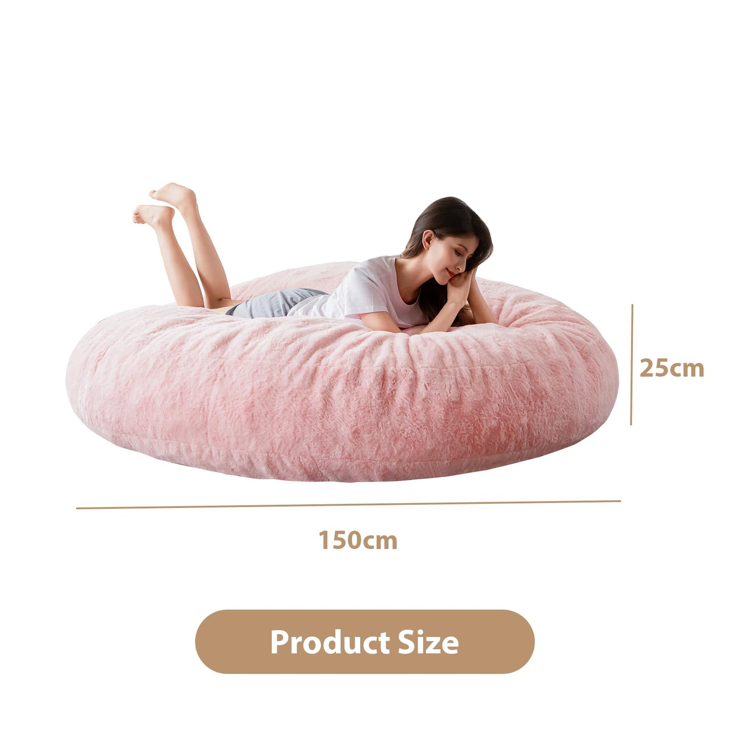 MAXYOYO Bean Bag Bed - Convertible Folds from Bean Bag Chair to Bed with Plush Cover (Pink)