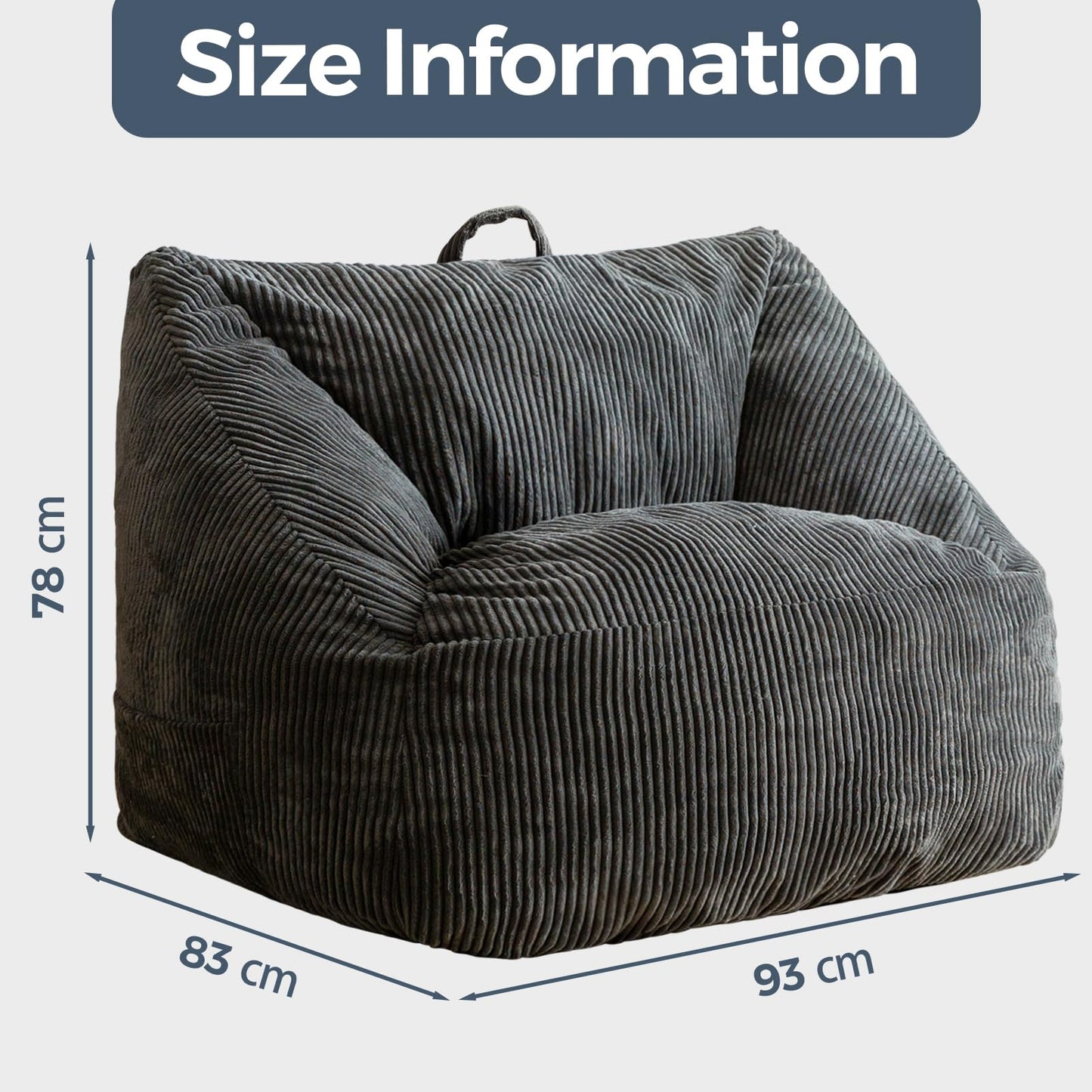 MAXYOYO Cord Bean Bag Chair for Adult, Living Room Furniture Large Corduroy Lazy Puff Chairs (Charcoal Grey)