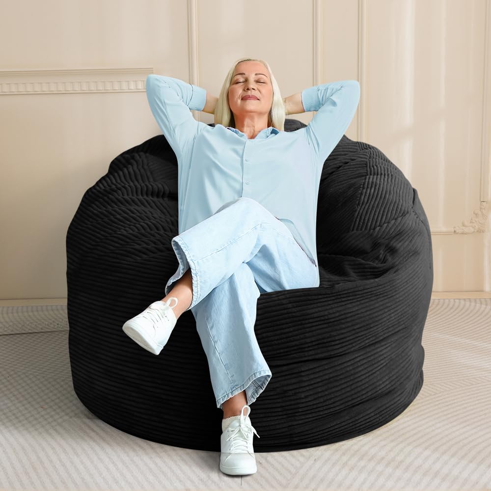 MAXYOYO Bean Bag Bed - Convertible Folds from Bed To Bean Bag Chair - Large Bean Bag with Soft Cover (Black)