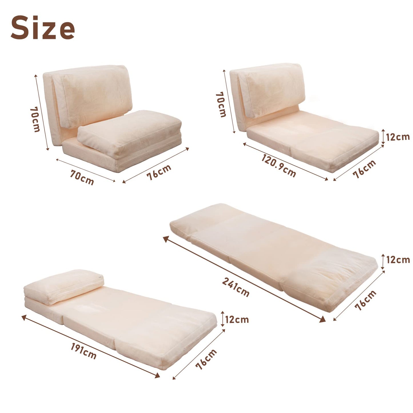 MAXYOYO Bean Bag Bed Folding Sofa Bed Floor Mattress for Adults, 75x240cm, White