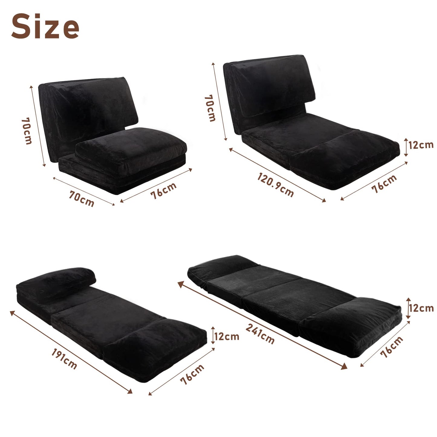MAXYOYO Bean Bag Bed Folding Sofa Bed Floor Mattress for Adults, 75x240cm, Black