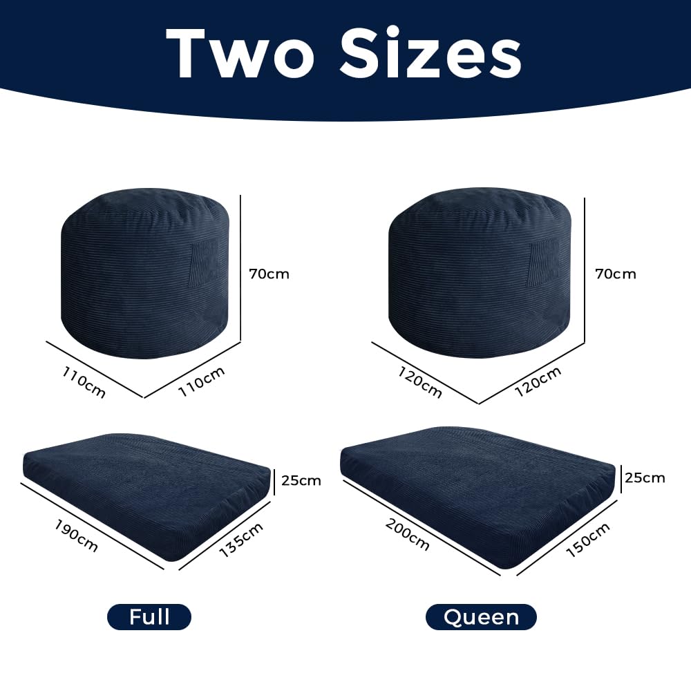 MAXYOYO Bean Bag Bed - Convertible Folds from Bed To Bean Bag Chair - Large Bean Bag with Soft Cover (Navy)