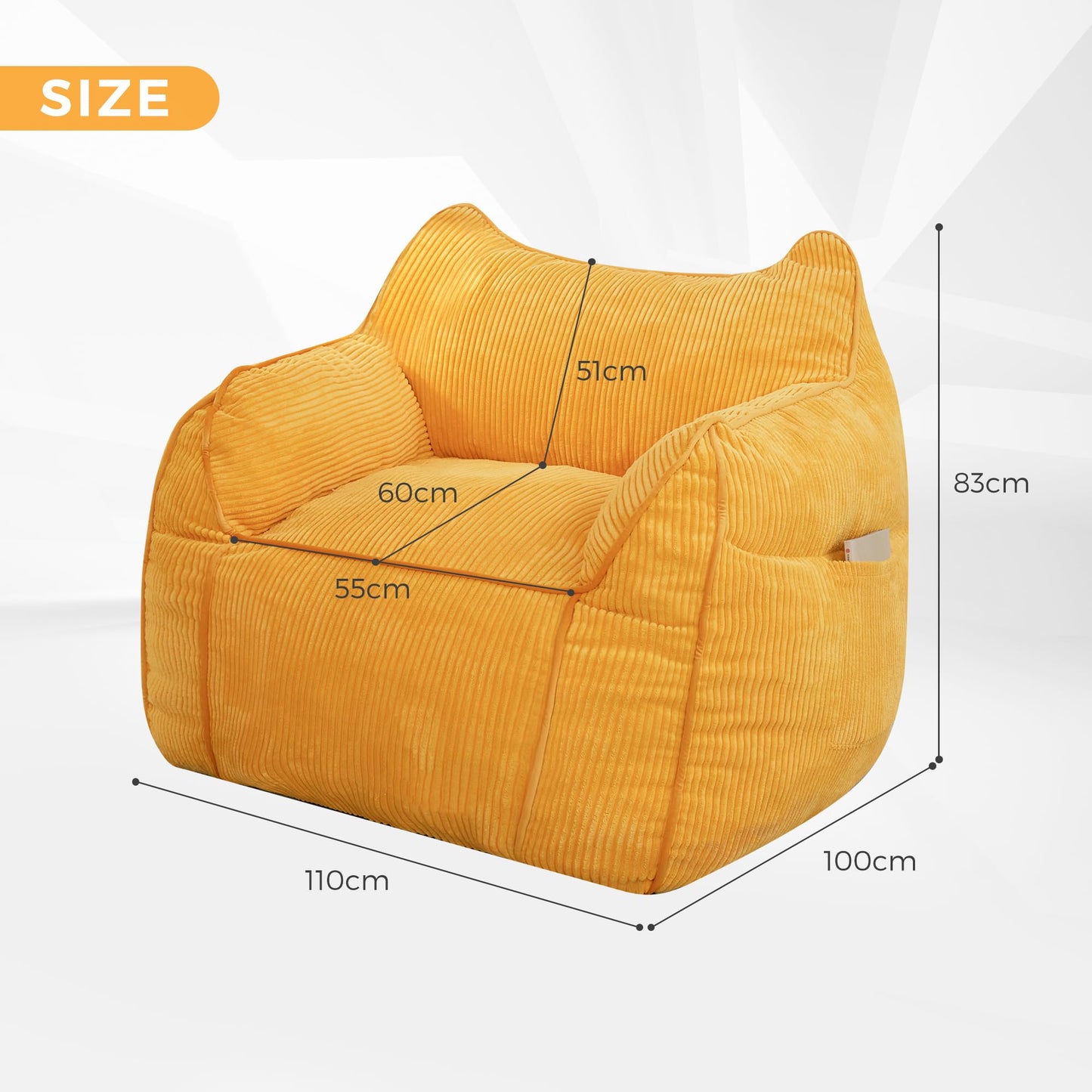 MAXYOYO Giant Bean Bag Sofa for Adults, Corduroy High-Density Foam Filled Bean Bag Chair, Large Lazy Puff Chair for Living Room, Bedroom (Orange)