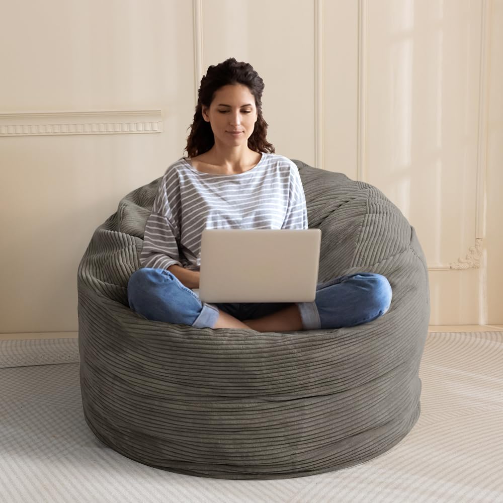MAXYOYO Bean Bag Bed - Convertible Folds from Bed To Bean Bag Chair - Large Bean Bag with Soft Cover (Charcoal Gray)