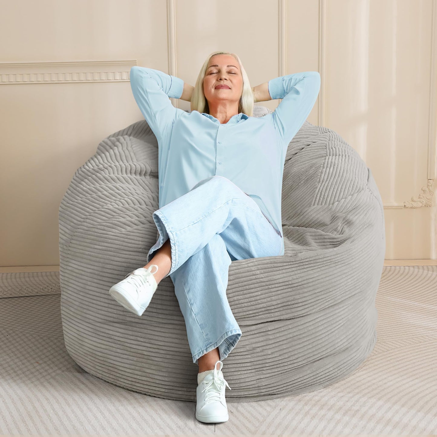 MAXYOYO Bean Bag Bed - Convertible Folds from Bed To Bean Bag Chair - Large Bean Bag with Soft Cover (Gray)