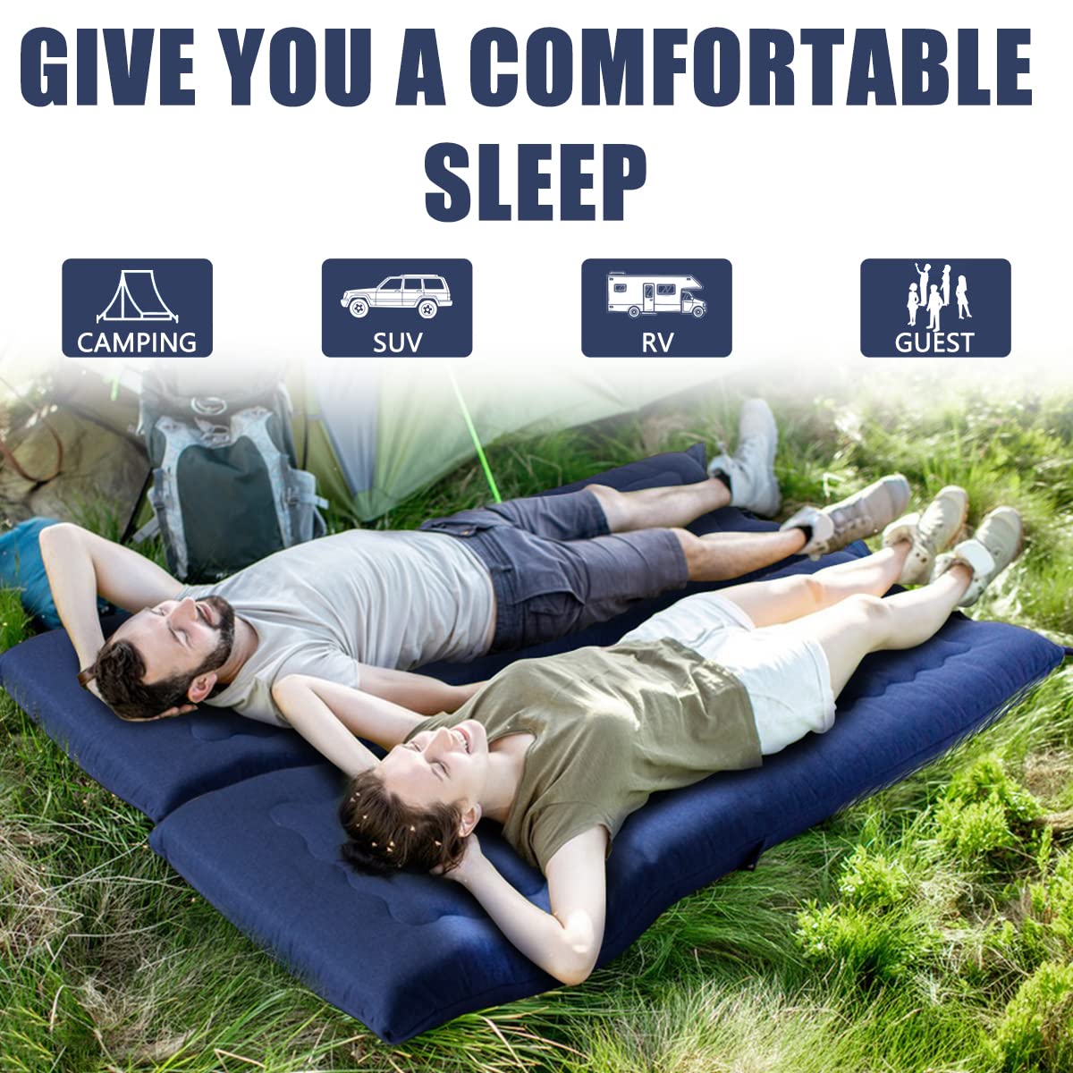 MAXYOYO Portable Foldable Futon Mattress, Foam Mattress Pad with Handle and Zipper, Navy