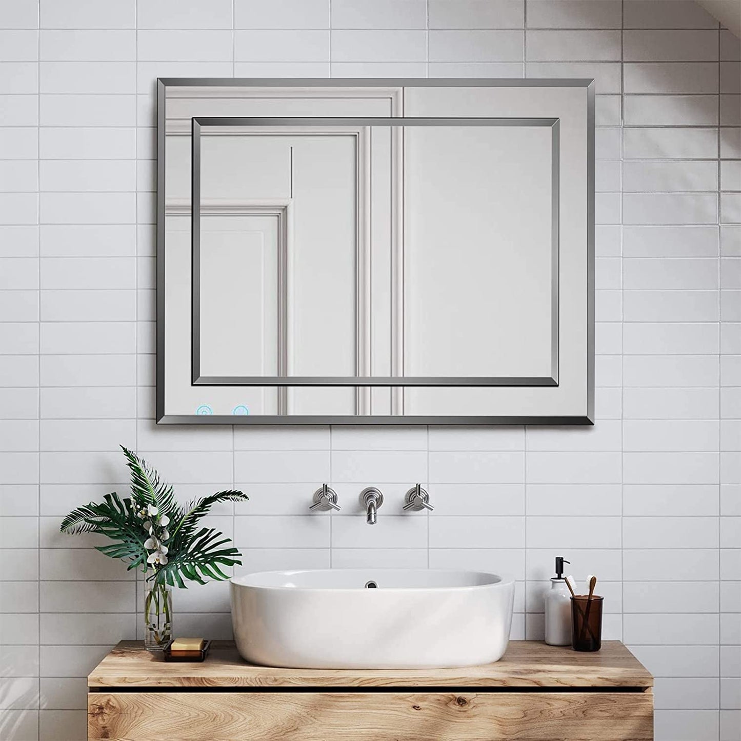 MAXYOYO Frameless Bathroom Mirror Wall Mounted, Modern Wall Mirror for Bathroom Bedroom Living Room