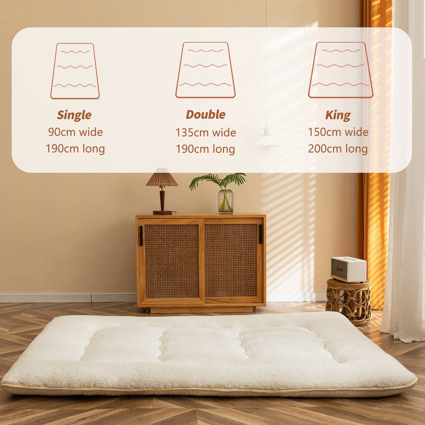 MAXYOYO Sherpa Fleece Floor Mattress Futon Mattress, Off White Japanese Style Roll Up Mattress