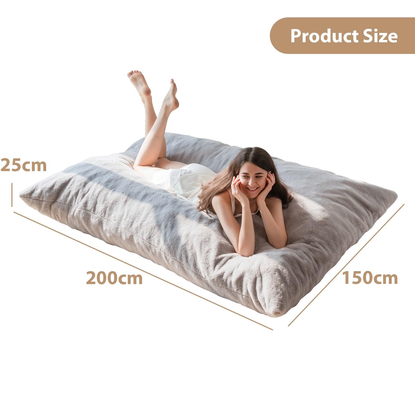 MAXYOYO Giant Bean Bag Bed - Square Bean Bag Chair with Plush Cover and Fluffy Filling Included for Adult (Gray)
