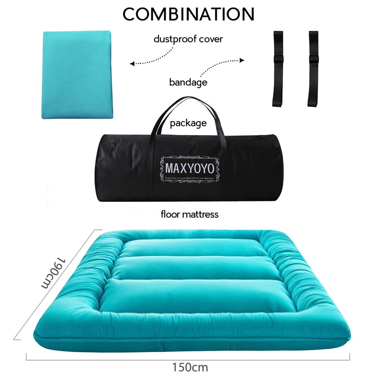 MAXYOYO Japanese Floor Mattress Futon Mattress, Turquoise