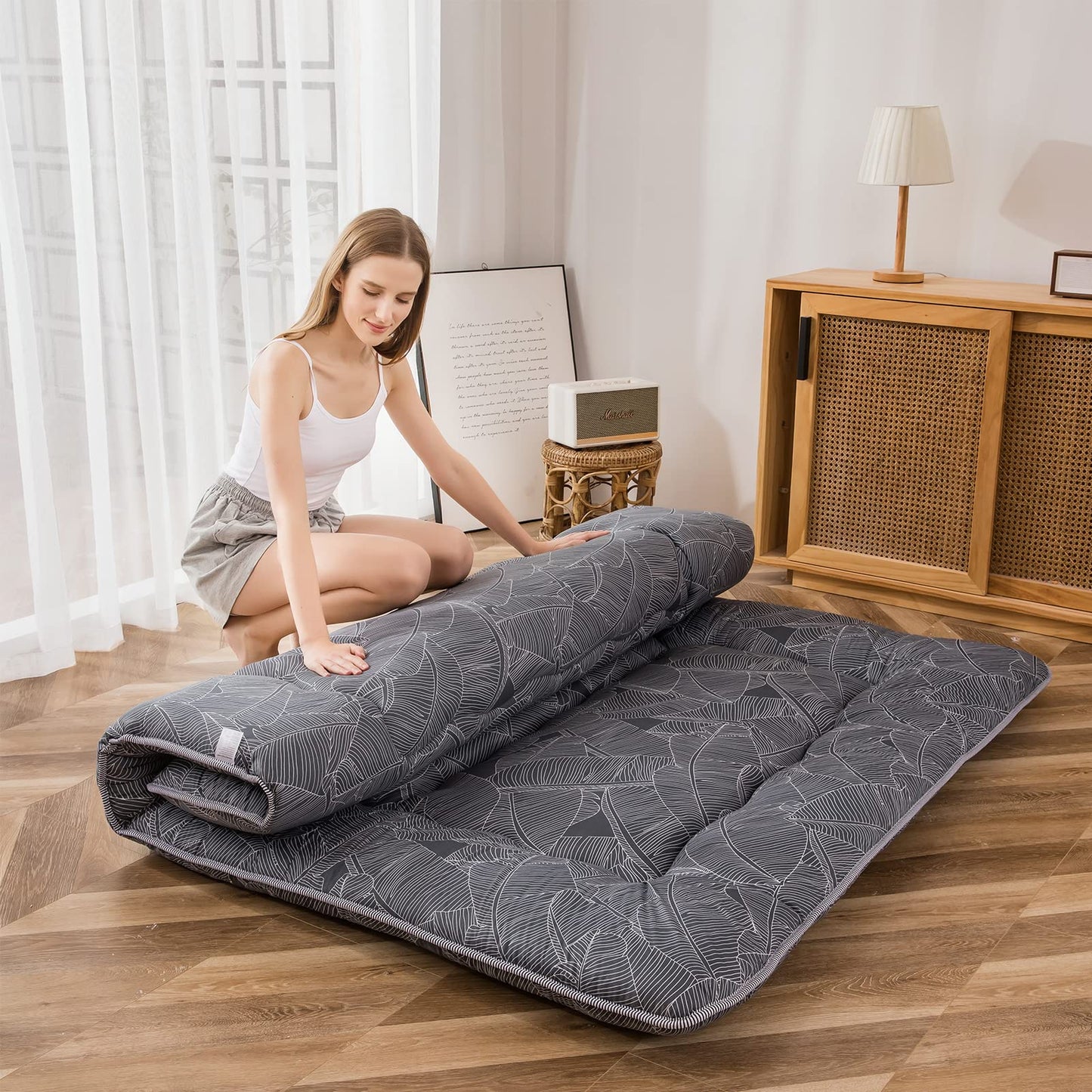 MAXYOYO Japanese Floor Mattress Futon Mattress, Leaf Printed Tatami Mat