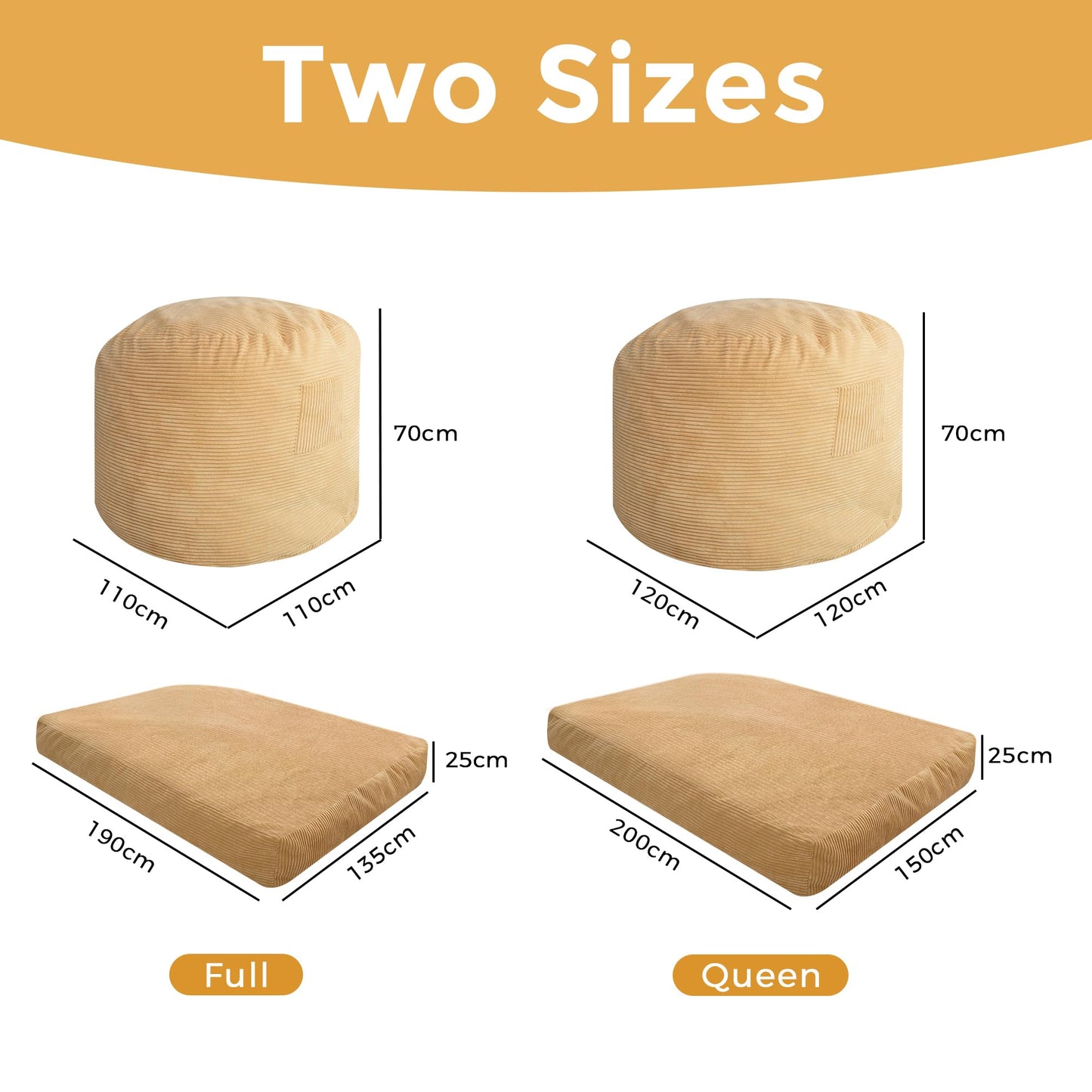 MAXYOYO Bean Bag Bed - Convertible Folds from Bed To Bean Bag Chair - Large Bean Bag with Soft Cover (Camel)