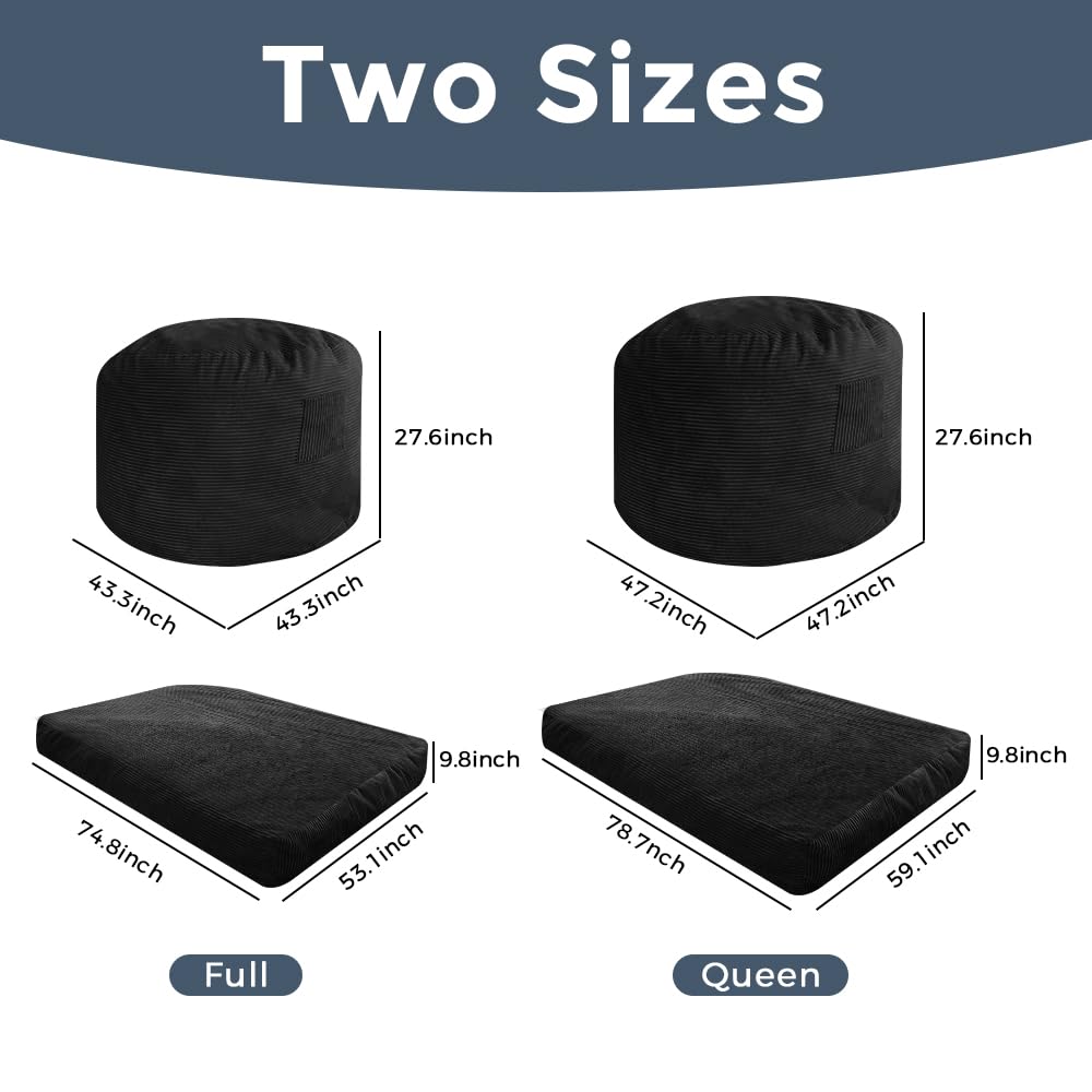 MAXYOYO Bean Bag Bed - Convertible Folds from Bed To Bean Bag Chair - Large Bean Bag with Soft Cover (Black)