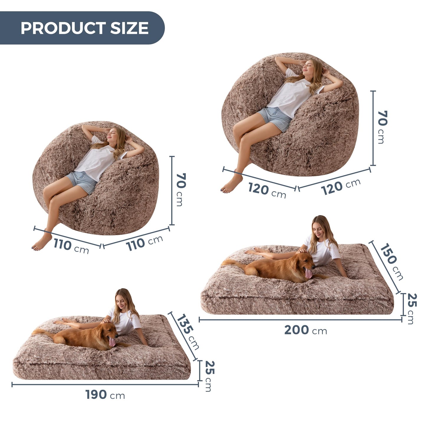 MAXYOYO Giant Bean Bag Bed - Convertible Folds from Bean Bag Chair to Bed - Large Sofa with Plush Cover (Brown)