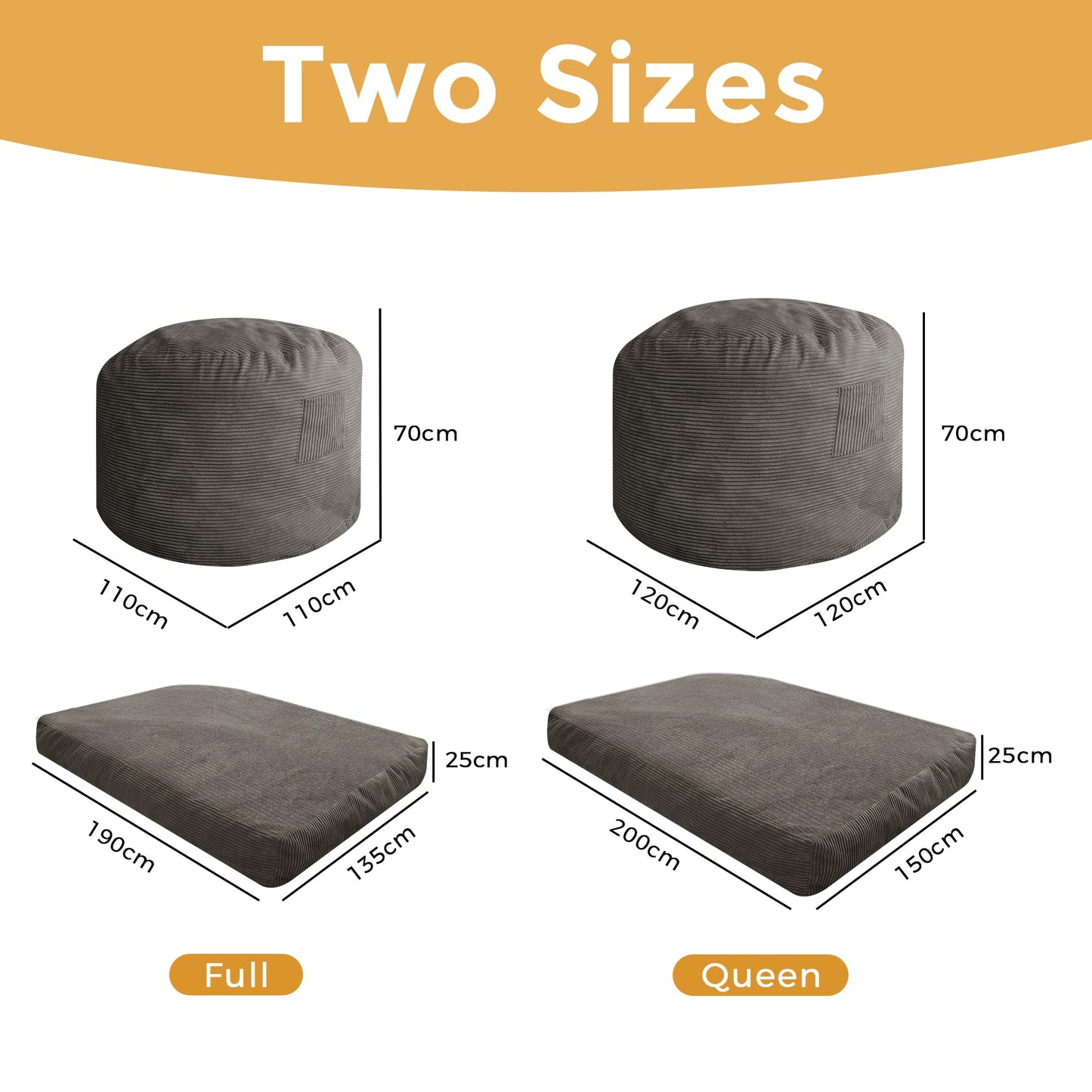 MAXYOYO Bean Bag Bed - Convertible Folds from Bed To Bean Bag Chair - Large Bean Bag with Soft Cover (Charcoal Gray)