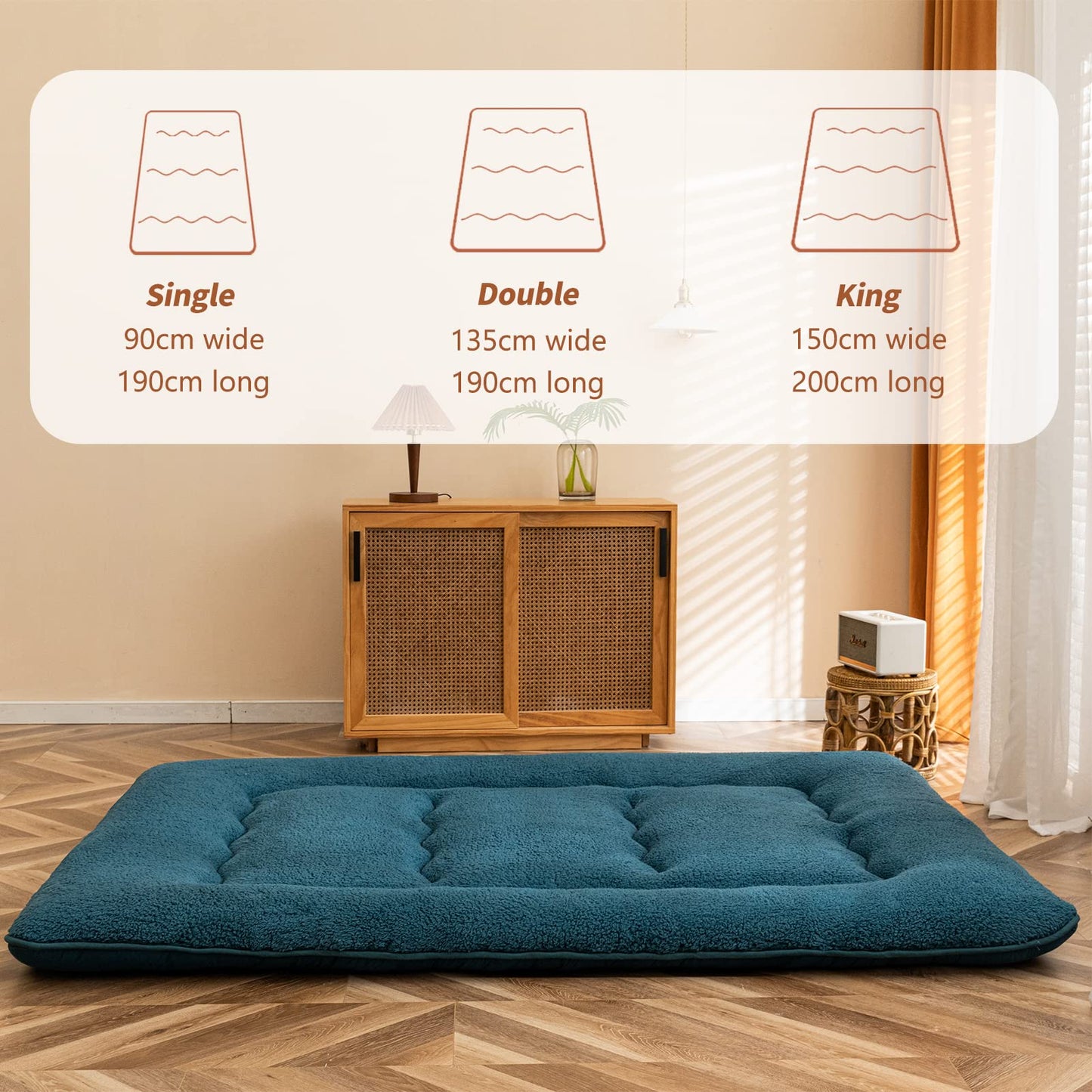 MAXYOYO Sherpa Fleece Floor Mattress Futon Mattress,Bluestone Japanese Style Roll Up Mattress