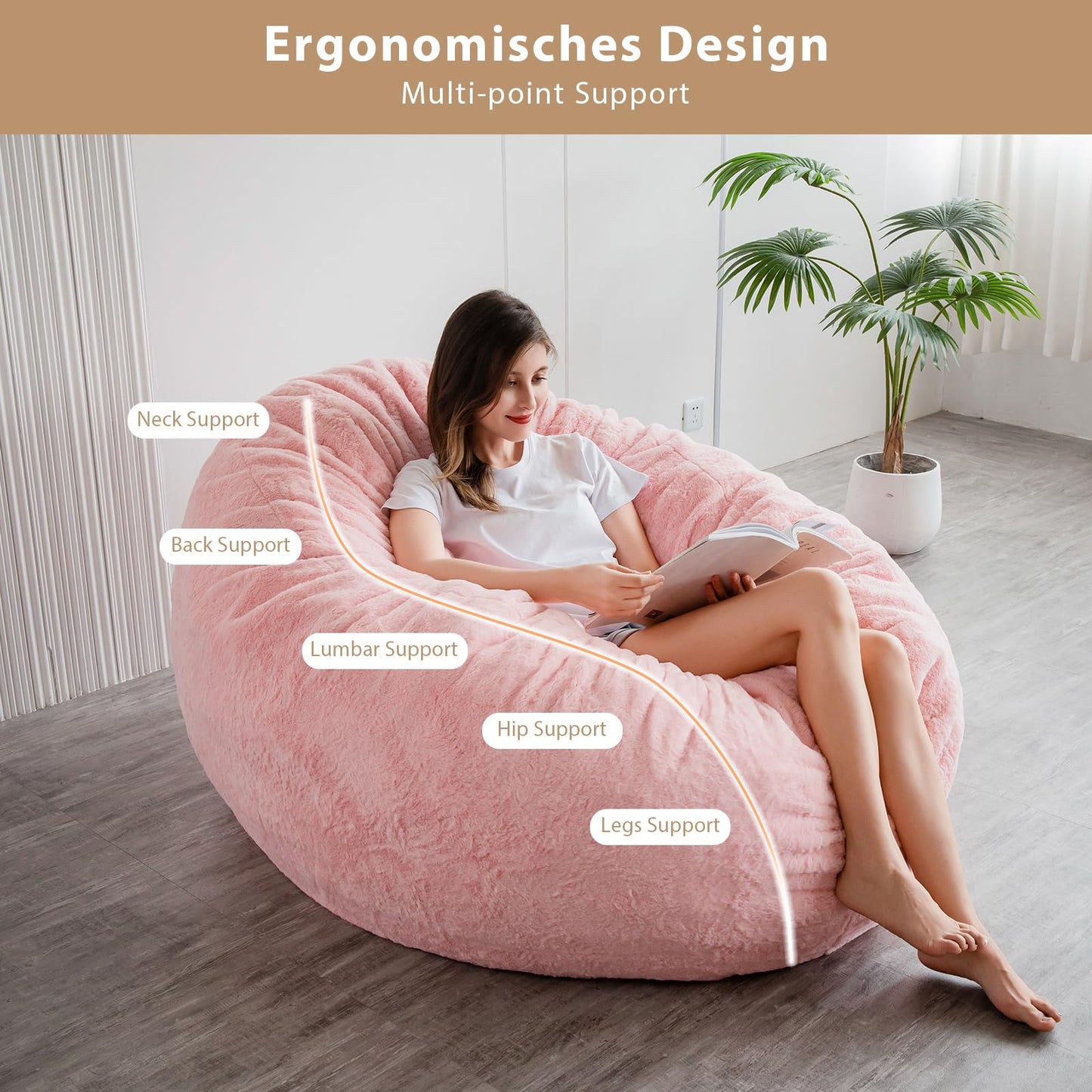 MAXYOYO Bean Bag Bed - Convertible Folds from Bean Bag Chair to Bed with Plush Cover (Pink)