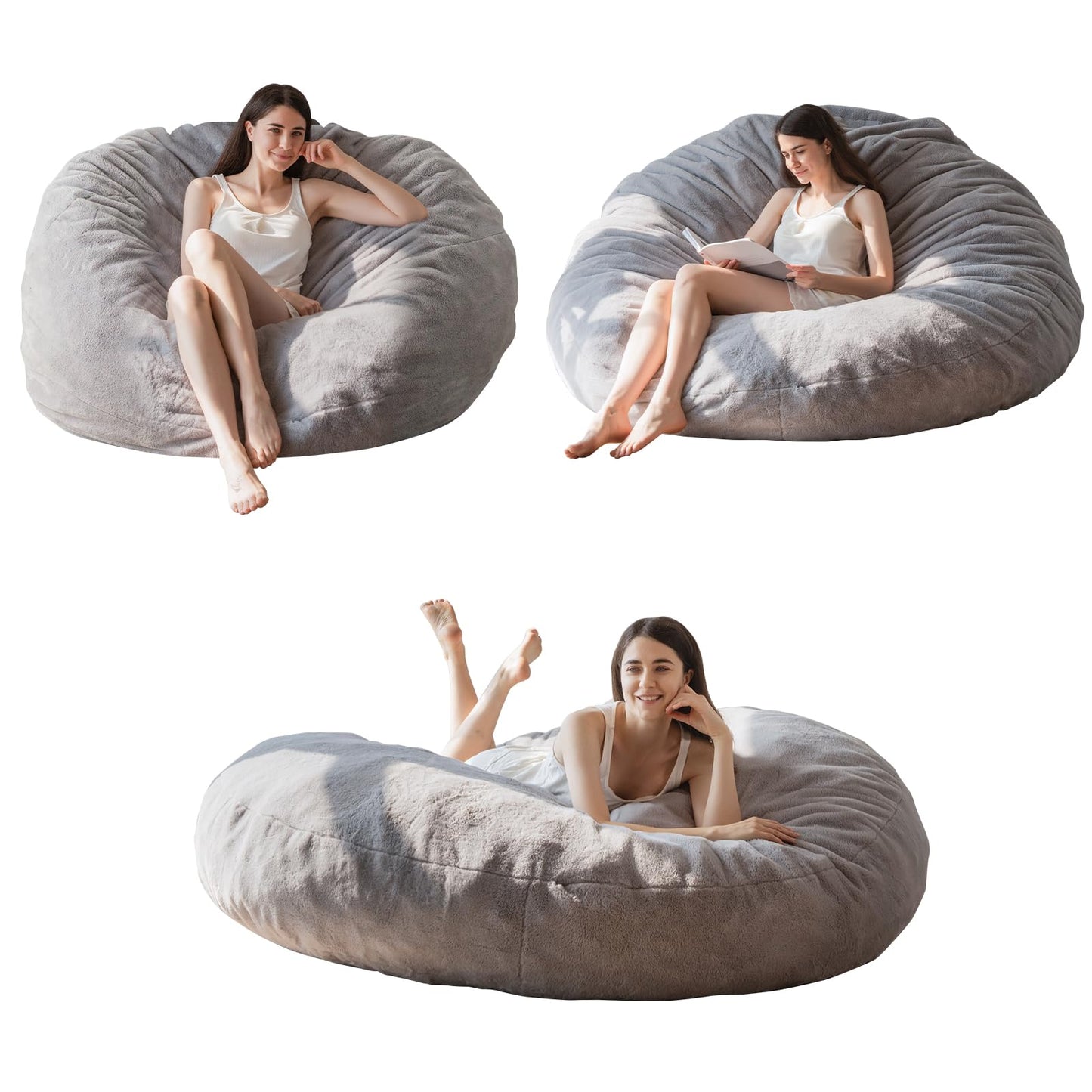 MAXYOYO Bean Bag Bed - Convertible Folds from Bean Bag Chair to Bed with Plush Cover (Gray)