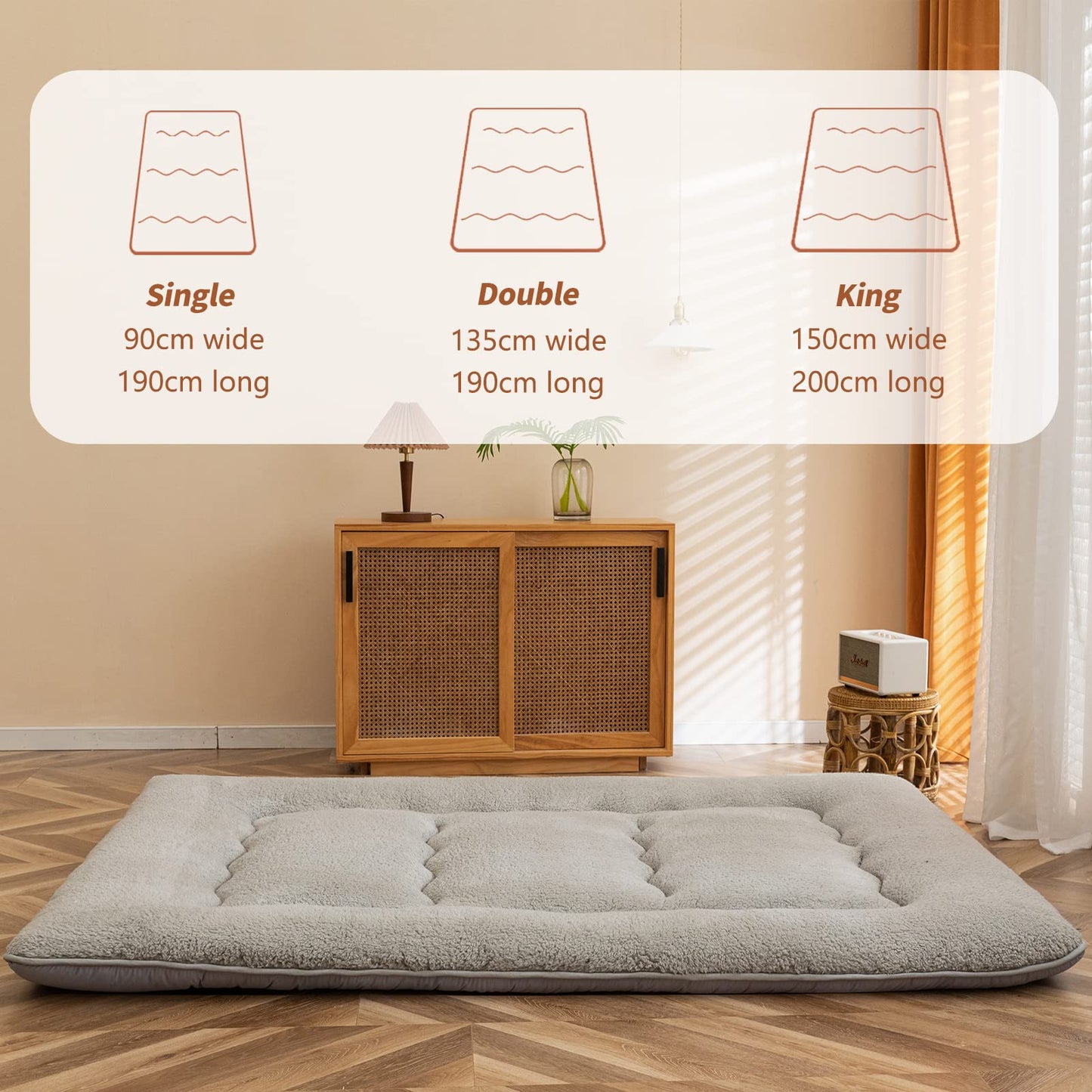 MAXYOYO Sherpa Fleece Floor Mattress Futon Mattress,Grey Japanese Style Roll Up Mattress