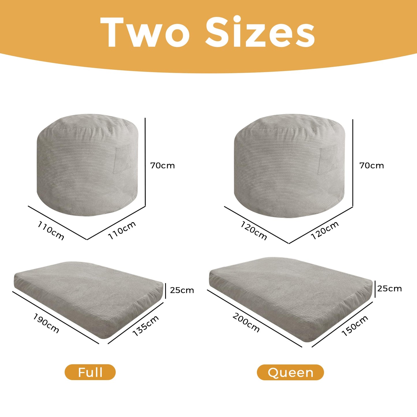 MAXYOYO Bean Bag Bed - Convertible Folds from Bed To Bean Bag Chair - Large Bean Bag with Soft Cover (Gray)
