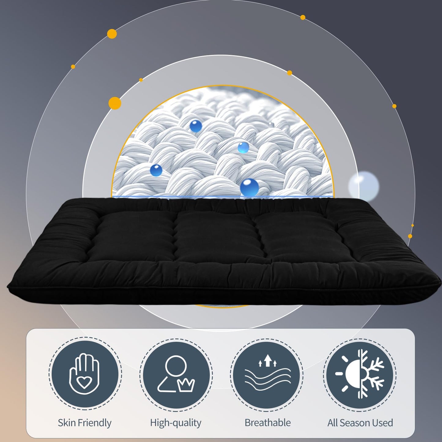 MAXYOYO 15cm Japanese Floor Mattress, Classic Quilted Bed Mattress, Extra Thick Sleeping Pad Breathable Floor Lounger Guest Bed Car Bed (Black)